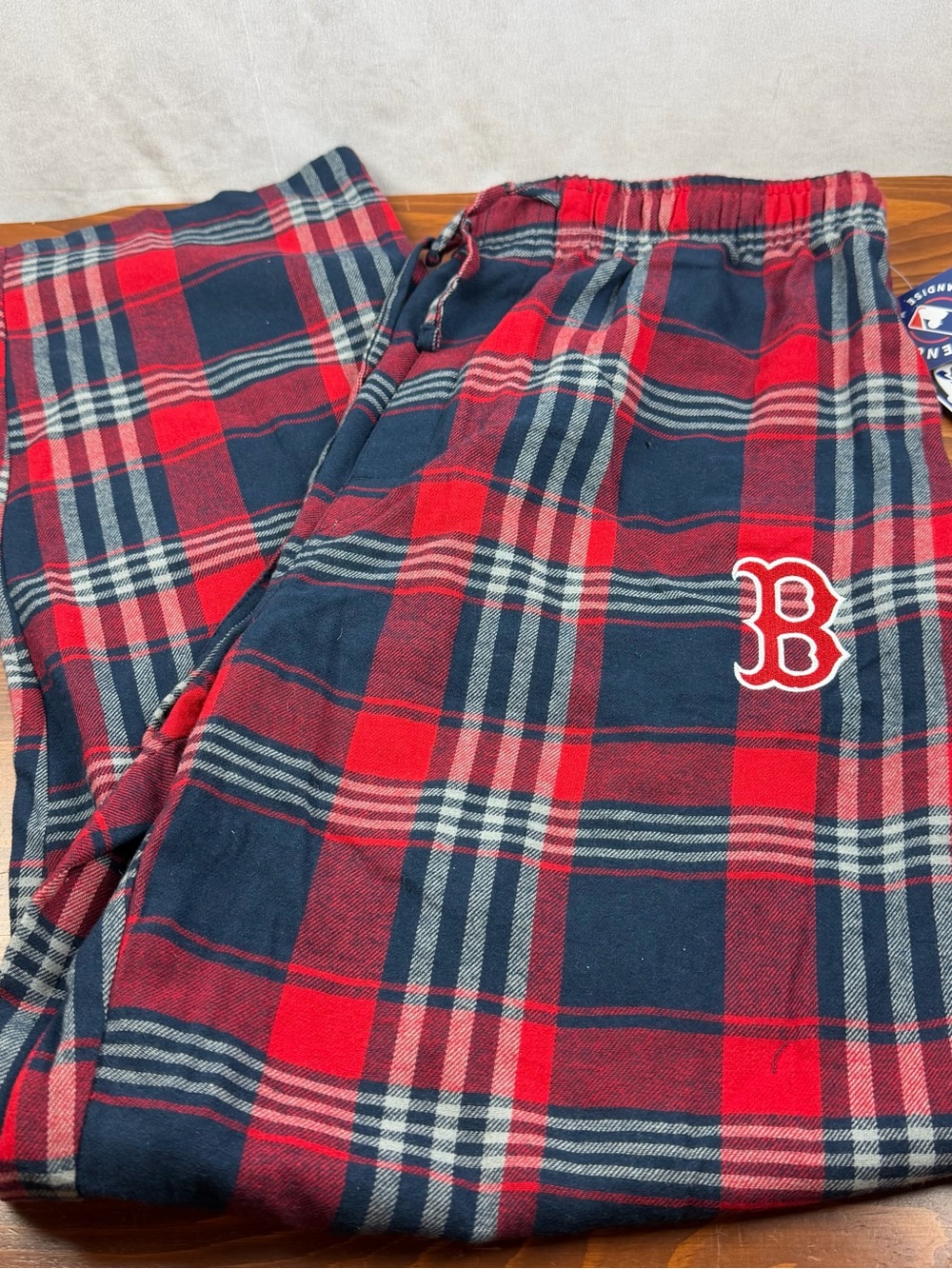 Boston Red Sox red, navy, and white plaid flannel pajama pants Size L 34-36 NWT